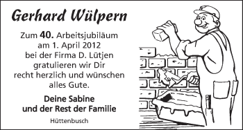Glückwunschanzeige von Gerhard Wülpern von WESER-KURIER