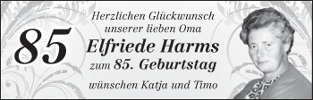 Glückwunschanzeige von Elfriede Harms von WESER-KURIER