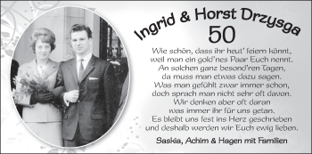 Glückwunschanzeige von Ingrid und Horst Drzysga von WESER-KURIER