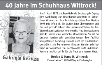 Glückwunschanzeige von Gabriele Bezitza von WESER-KURIER