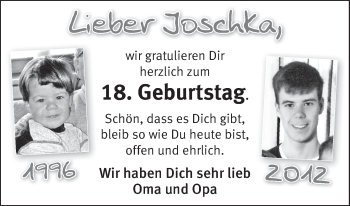 Glückwunschanzeige von Joschka  von WESER-KURIER