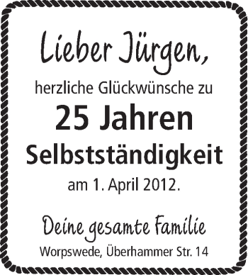 Glückwunschanzeige von Jürgen  von WESER-KURIER