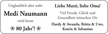 Glückwunschanzeige von Medi Naumann von WESER-KURIER