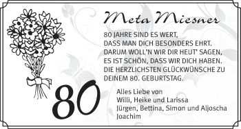 Glückwunschanzeige von Meta Miesner von WESER-KURIER