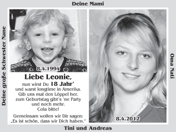 Glückwunschanzeige von Leonie Kleymann von WESER-KURIER