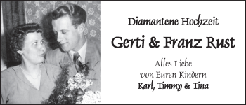Glückwunschanzeige von Gerti und Franz Rust von WESER-KURIER