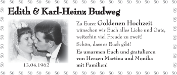 Glückwunschanzeige von Edith und Karl-Heinz Budweg von WESER-KURIER