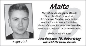 Glückwunschanzeige von Malte  von WESER-KURIER