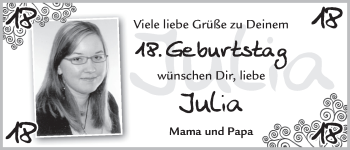 Glückwunschanzeige von Julia  von WESER-KURIER