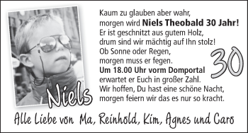 Glückwunschanzeige von Niels Theobald von WESER-KURIER