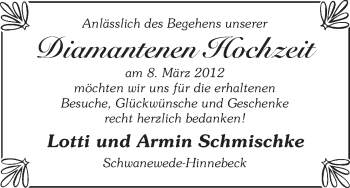Glückwunschanzeige von Lotti und Armin Schmischke von WESER-KURIER