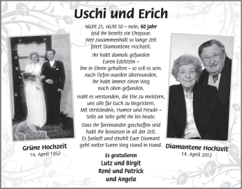 Glückwunschanzeige von Uschi und Erich  von WESER-KURIER