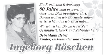 Glückwunschanzeige von Ingeborg Böschen von WESER-KURIER