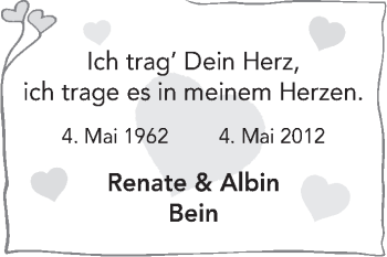 Glückwunschanzeige von Renate und Albin Bein von WESER-KURIER