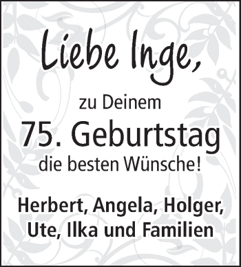 Glückwunschanzeige von Inge  von WESER-KURIER
