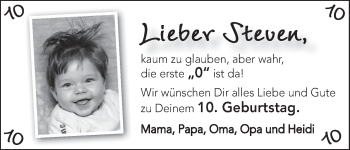 Glückwunschanzeige von Steven Prigge von WESER-KURIER