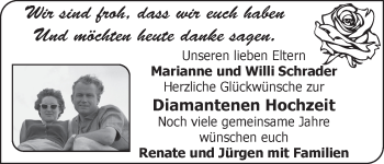 Glückwunschanzeige von Marianne und Willi Schrader von WESER-KURIER