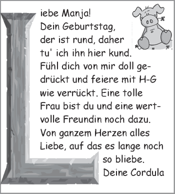 Glückwunschanzeige von Manja  von WESER-KURIER