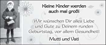 Glückwunschanzeige von Kleine Kinder werden auch mal groß  von WESER-KURIER