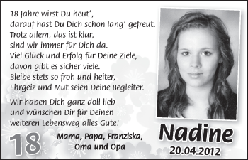 Glückwunschanzeige von Nadine  von WESER-KURIER