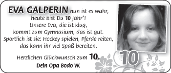 Glückwunschanzeige von Eva Galperin von WESER-KURIER