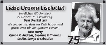 Glückwunschanzeige von Liselotte  von WESER-KURIER