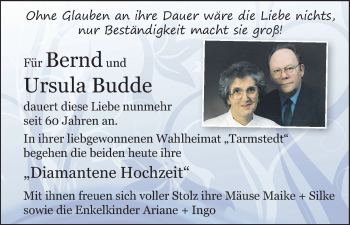 Glückwunschanzeige von Bernd und Ursula Budde von WESER-KURIER