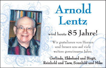 Glückwunschanzeige von Arnold Lentz von WESER-KURIER
