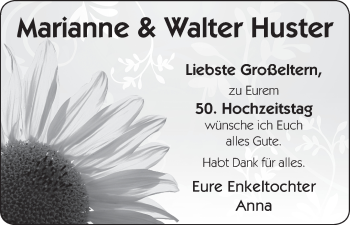 Glückwunschanzeige von Marianne und Walter Huster von WESER-KURIER