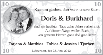 Glückwunschanzeige von Doris und Burkhard  von WESER-KURIER