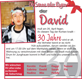 Glückwunschanzeige von David  von WESER-KURIER
