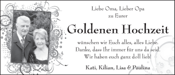 Glückwunschanzeige von Goldenen Hochzeit  von WESER-KURIER