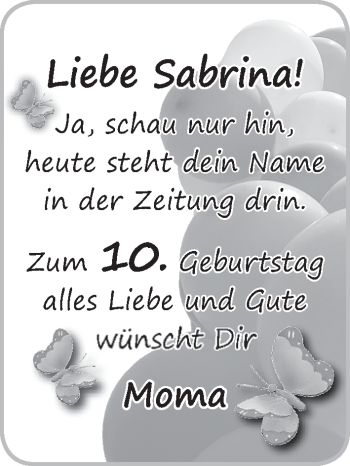 Glückwunschanzeige von Sabrina  von WESER-KURIER