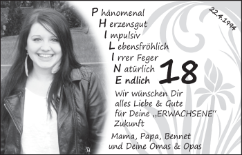 Glückwunschanzeige von Philine  von WESER-KURIER