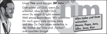 Glückwunschanzeige von Tim  von WESER-KURIER