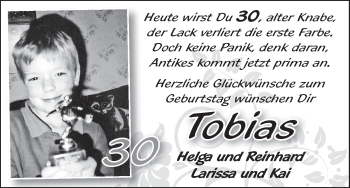 Glückwunschanzeige von Tobias  von WESER-KURIER