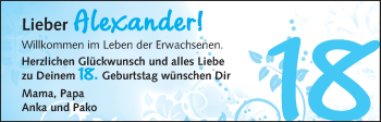Glückwunschanzeige von Alexander  von WESER-KURIER
