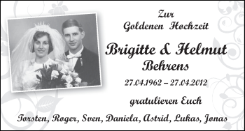 Glückwunschanzeige von Brigitte und Helmut Behrens von WESER-KURIER