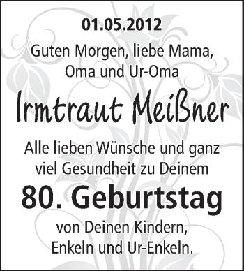 Glückwunschanzeige von Irmtraut Meißner von WESER-KURIER