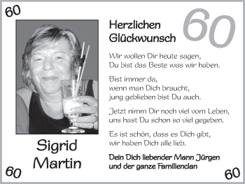 Glückwunschanzeige von Sigrid Martin von WESER-KURIER