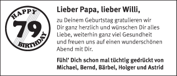 Glückwunschanzeige von Willi  von WESER-KURIER