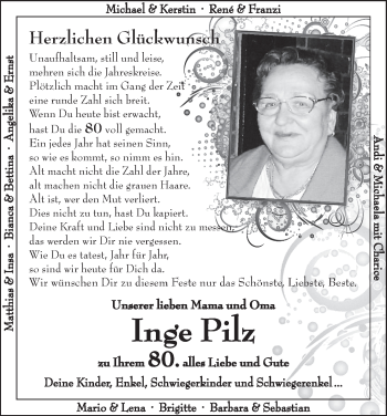 Glückwunschanzeige von Inge Pilz von WESER-KURIER