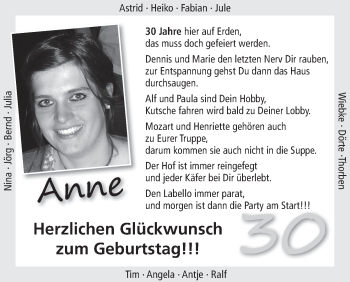 Glückwunschanzeige von Anne  von WESER-KURIER