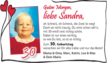 Glückwunschanzeige von Sandra  von WESER-KURIER