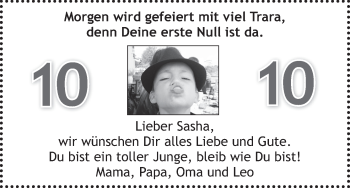 Glückwunschanzeige von Sasha  von WESER-KURIER