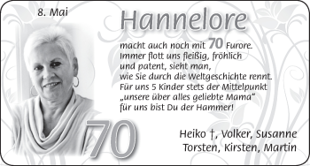 Glückwunschanzeige von Hannelore  von WESER-KURIER