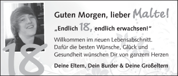 Glückwunschanzeige von Malte  von WESER-KURIER