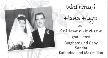 Glückwunschanzeige von Waltraud und Hans Hugo  von WESER-KURIER