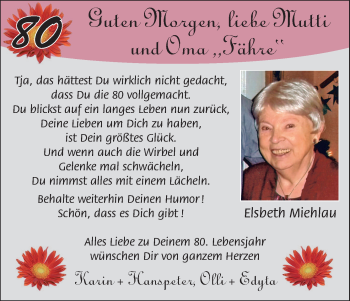 Glückwunschanzeige von Elsbeth Miehlau von WESER-KURIER
