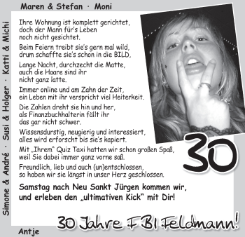 Glückwunschanzeige von FBI Feldmann  von WESER-KURIER